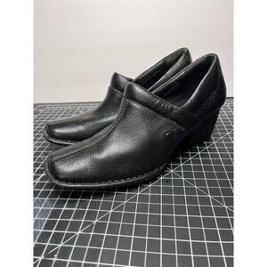 Born Slip On Clogs. Black Leather Square Toe Block Heel Clogs Women's Size 7